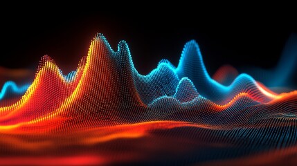 Poster - Abstract data visualization with glowing particles dynamic waveform for technology modern design innovation and network futuristic concept