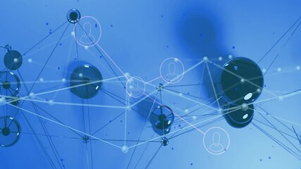 Poster - animation of network connections with user icons on abstract blue background
