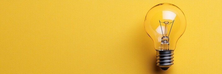 Poster - Bright Idea Single Incandescent Lightbulb on a Vibrant Yellow Background, Creativity Concept