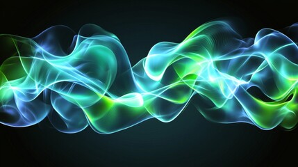 Poster - Abstract Glowing Turquoise and Lime Green Flowing Energy Streaks on a Dark Background