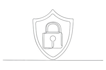 Poster - Padlock and Shield in Continuous Single Line Drawing. Security Protection Symbol for Information, Internet, Business, and Cyber Safety Concept