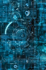 Poster - This image showcases a complex, futuristic blueprint representing advanced digital technology and intricate circuitry patterns. It evokes innovation.