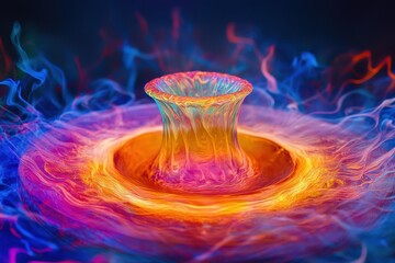 Poster - vibrant water splash creating colorful waves in a dark environment
