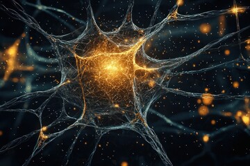 Aufkleber - Neural network illuminated with golden glow showcasing intricate biological system connection points