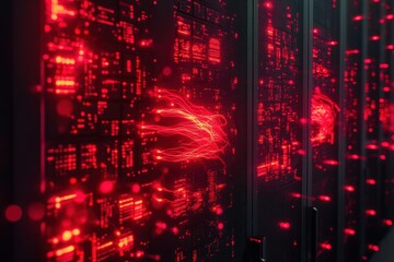 Poster - Visual representation of data transfer within a modern server room