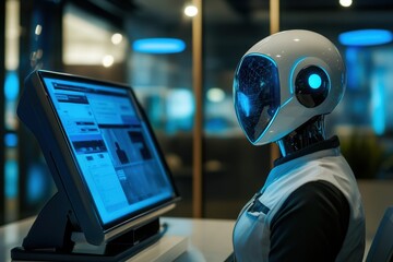 Fototapete - Futuristic robot assistant working at a modern technology office during daytime