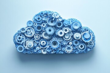 Poster - this image features a unique cloud shape constructed from an intricate arrangement of blue gears and