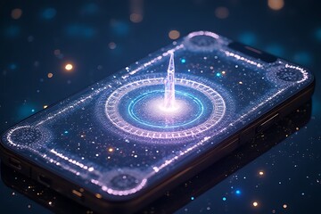 Fototapete - Futuristic holographic display digital device visual art modern environment close-up perspective technology concept