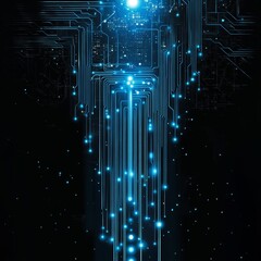 Poster - a mesmerizing abstract digital background showcasing blue light effects and intricate circuit patter