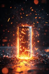 Poster - a stunning image of a glowing battery amidst flying sparks and flames, creating a powerful display o