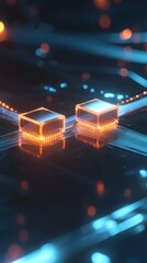 Poster - this image showcases glowing microchips positioned on a circuit board, emphasizing the intricate det