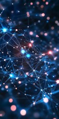 Poster - this abstract image features a dynamic network design with glowing nodes and connecting lines. the f