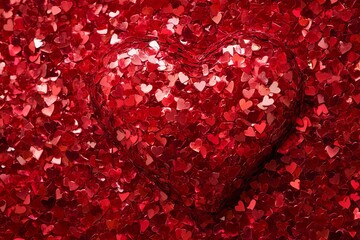 Poster - A red heart made of glitter is surrounded by many other red hearts