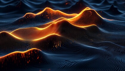 Poster - Flowing Blue Waves Converging, Abstract Background, Digital Art For Technology And Futuristic Design