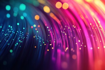 Poster - Electric cables, LED lights, and optical fibers creating a dynamic background