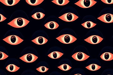 Poster - Eye-catching abstract pattern featuring stylized eyes on a dark background. Perfect for creative projects, wallpapers, or unique design elements.
