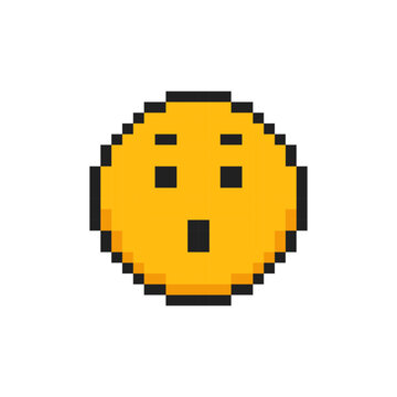 Pixel emotion face of surprise, 8 bit face with emotion of delight.