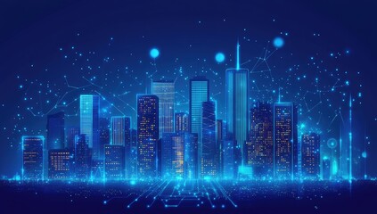 Aufkleber - Futuristic City Network at Night
