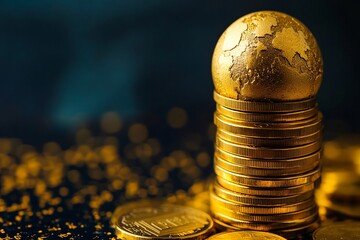 Poster - a pile of gold coins and a gold ball on top of them