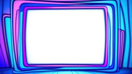 Aufkleber - Colorful geometric frame glows, showcasing a blank white screen in a vibrant blue and pink gradient background