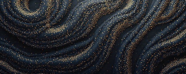 Aufkleber - Seamless dark grey fabric texture with golden dots, curves and abstract lines. Luxury tile background with mosaic organic pattern, smooth textile for art, decoration, vintage themes.