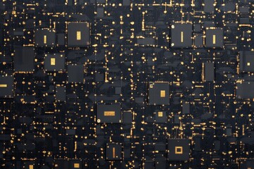 Poster - explore a seamless abstract design showcasing intricate ai chip patterns in rich golden hues, perfec