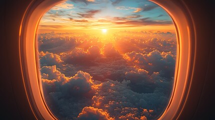 Wall Mural - serene earth framed by glowing clouds and sunbeams seen through airplane window
