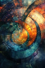 Wall Mural - a colorful abstract painting with a spiral shape. the colors are bright and the shapes are irregular