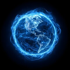 Poster - minimalist glowing earth globe with concentric communication waves