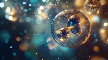 Leinwandbilder - Shimmering iridescent spheres of light and glitter suspended in a dreamy ethereal backdrop creating a festive celebratory atmosphere perfect for holiday and party themes