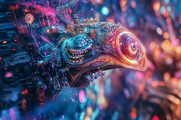 Poster - surreal ai chip with dreamlike textures and vivid colors