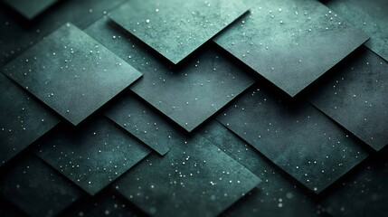 Poster - Dark green abstract background with overlapping squares and glitter