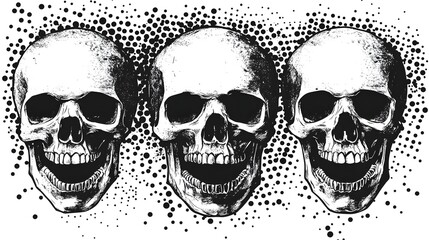 Poster - Trio of Stylized Skulls with Grunge Backdrop in Black and White Monochrome