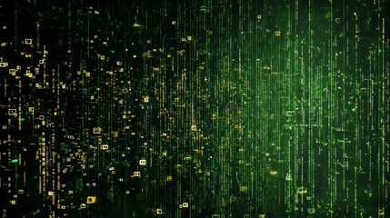 Poster - This image features a vibrant green digital matrix with streaming numbers and symbols, conveying a sense of technology and digital transformation.
