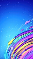 Wall Mural - Colorful swirl with splatters on bright gradient blue background with shining stars graphic artwork