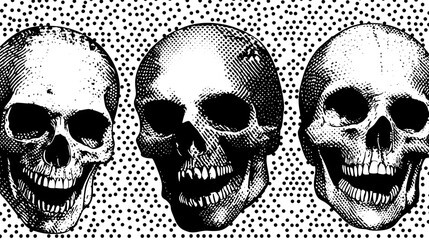Poster - Unsettling Trio of Monochrome Skull with Dotted Background