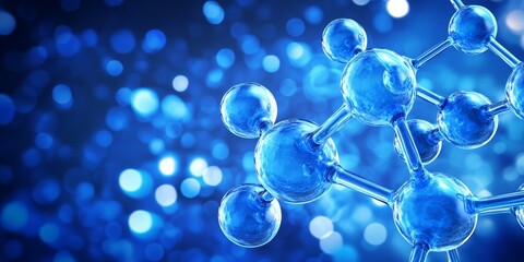 Poster - Abstract Blue Network Structure. Scientific Background With Connecting Nodes, Particles, And Lines.