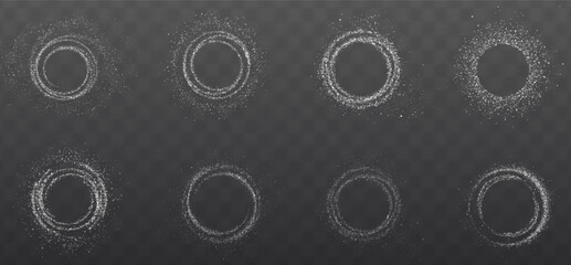 Poster - lowing white circle with sparkling light effects and a shimmering dust trail. Perfect for luxury designs, magic frames, energy flares, and vibrant decorative elements in a bright abstract style