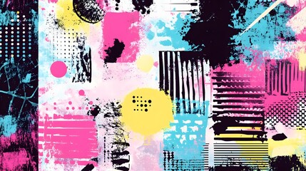 Leinwandbilder - Vibrant Abstract Digital Painting with Colorful Splatter and Geometric Patterns