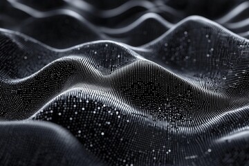 Poster - a black and white image of a wave with a lot of dots. the image has a futuristic and abstract feel t