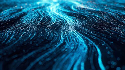 Poster - Digital flow of light particles virtual space abstract illustration high-tech environment macro viewpoint futuristic concept