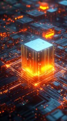Poster - Futuristic Technology Composition with Bright Orange Lights and Circuitry