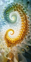 Poster - This mesmerizing abstract image features a spiral design in soft tones of gold and green, showcasing intricate patterns that evoke a sense of elegance and harmony.