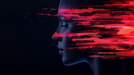 Fototapete - Conceptual Profile of Human with Digital Distortion Effect