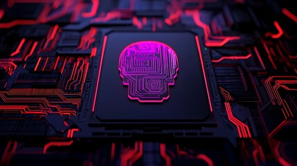 Fototapete - Conceptual Human Profile with Circuit Patterns in Vibrant Colors