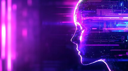 Fototapete - Futuristic Head Design with Dramatic Light and Digital Elements