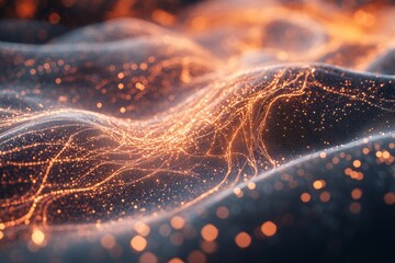 Poster - A visually stunning abstract image depicting a wavy surface illuminated with sparkling lights. It features vibrant colors and an ethereal quality, perfect for design projects.