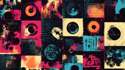 Aufkleber - Vibrant Abstract Music Visualisation with Retro Vinyl Records and Disco Aesthetics