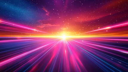 Poster - Vibrant pink purple light trails sunset starry sky abstract background art stars speed lines space