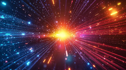 Poster - Abstract colorful light rays burst background design illustration red blue neon speed vivid lines